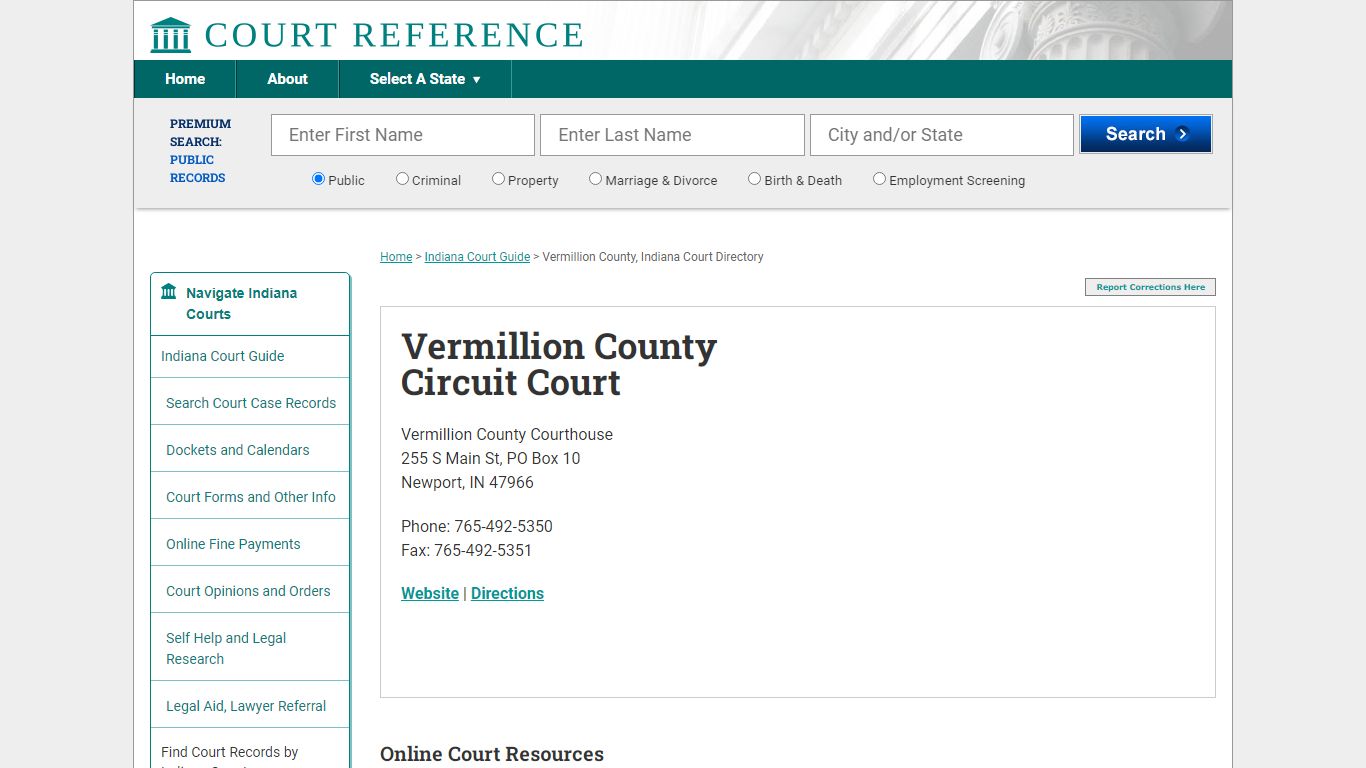 Vermillion County Circuit Court - Court Records Directory