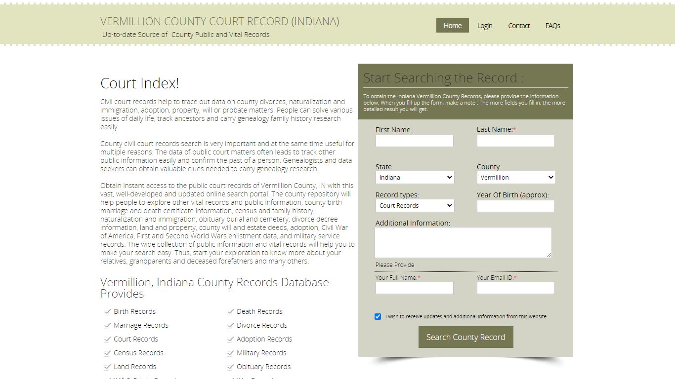 Vermillion County, Indiana Public Court Records Index