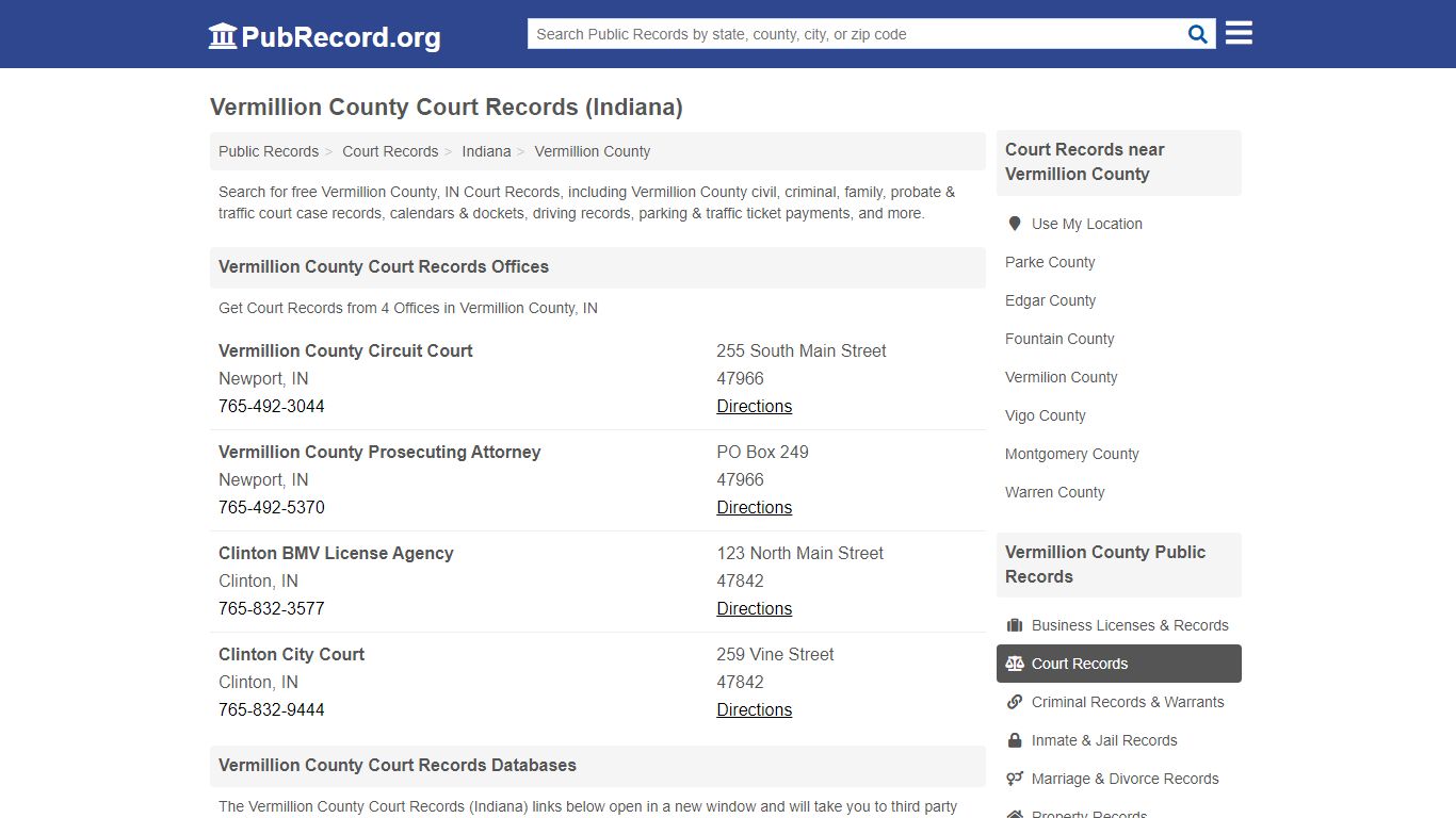 Free Vermillion County Court Records (Indiana Court Records)