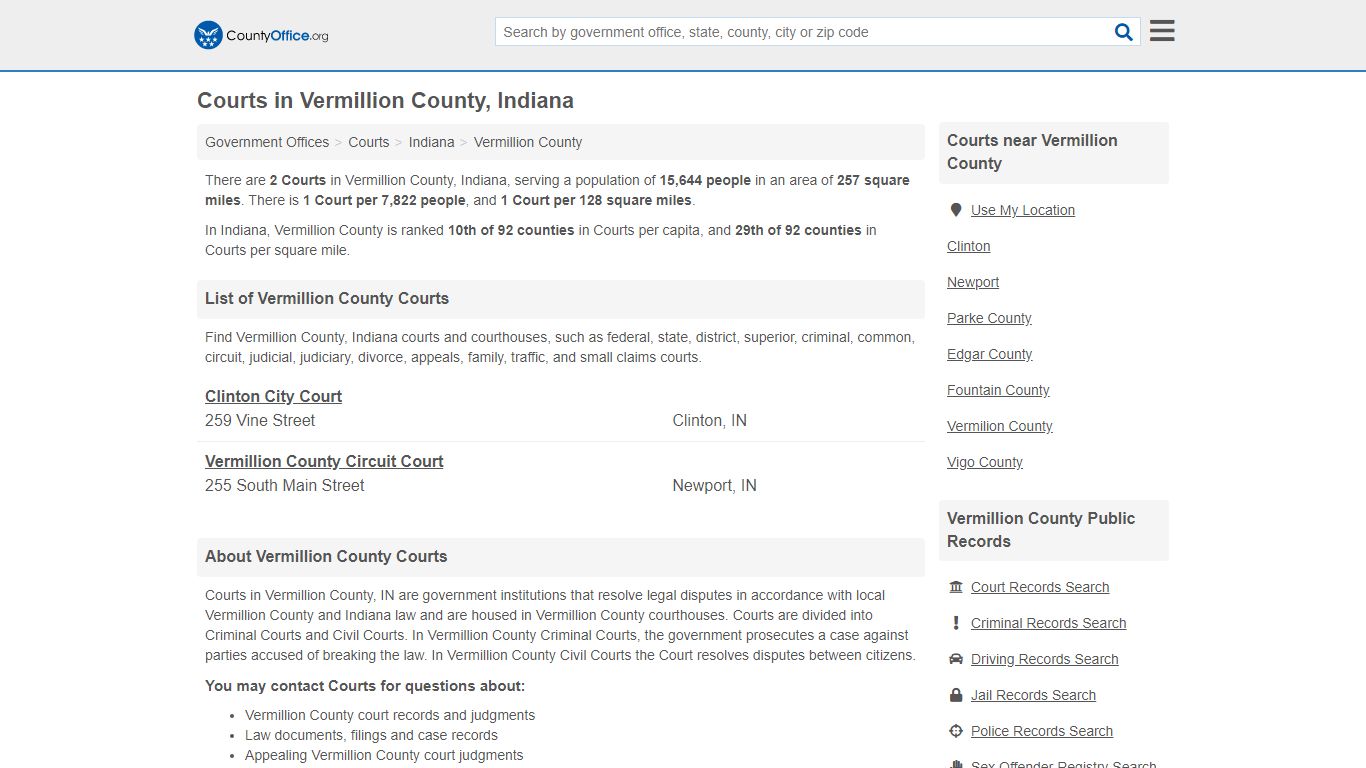 Courts - Vermillion County, IN (Court Records & Calendars)